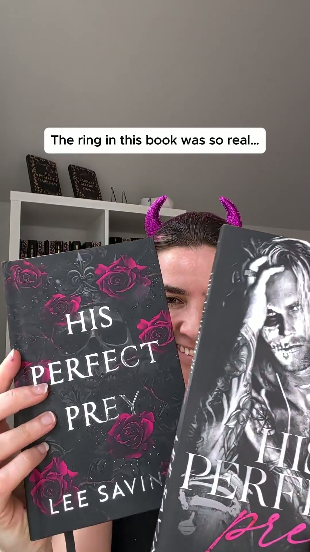 Vertical reel showing physical copies of the books with a caption about the ring in the story