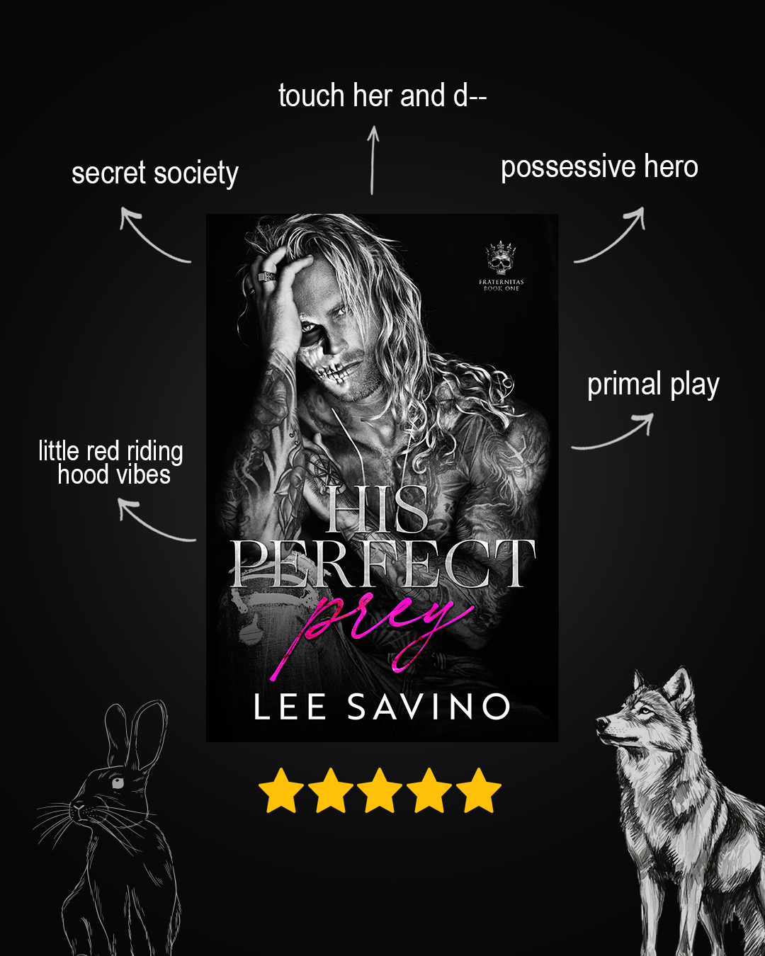 Creative with a book cover at the centre and arrows pointing to the romance tropes written around it